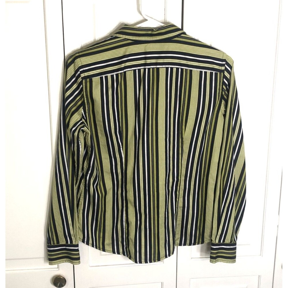 Jones New York Signature Blouse Petite Medium 100% Cotton Striped Button Up Top - Picture 4 of 4